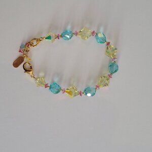 Handmade Crystal Beaded Bracelet With Gold Tone Clasp & Extender Dabby Reid
